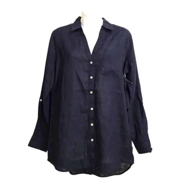 Sigrid Olsen Navy Blue Linen Pants Top M - Picture 9 of 9